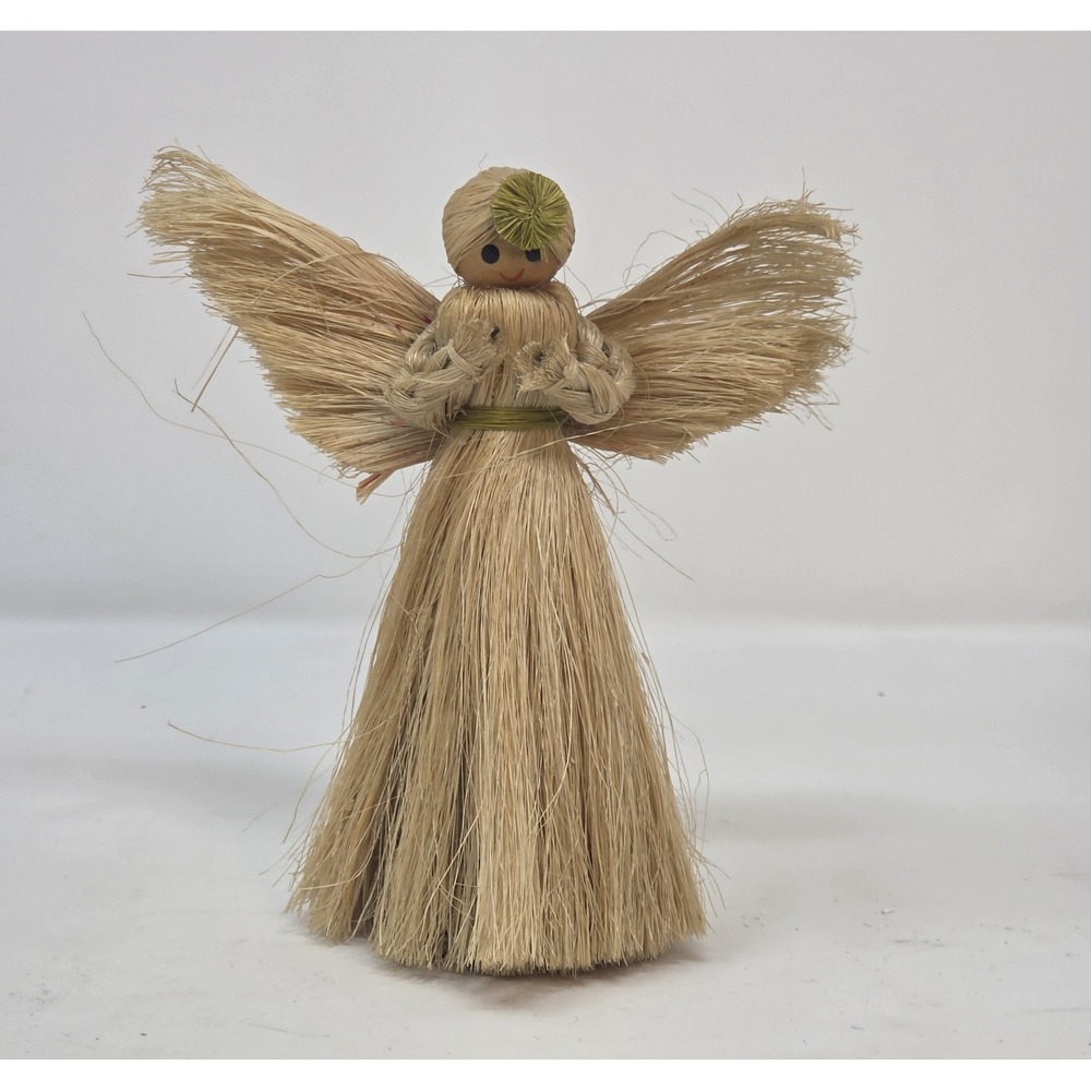 4 Vintage Sisal Straw Angel Christmas Figurines Decorations Tree Topper 1970s